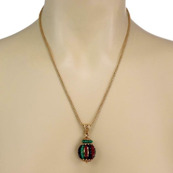Estate 14k Gold & Gemstones Ball Pendant Chain - Picture 1 of 5